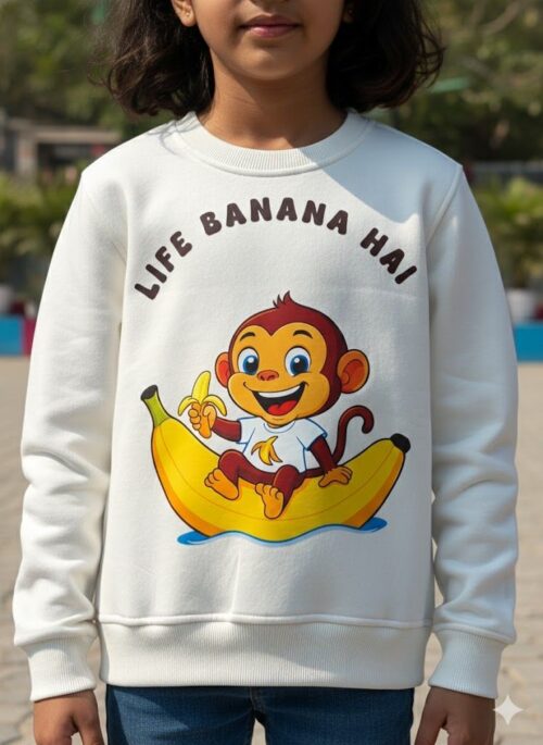 Life Banana Hai" – Premium Kids' Graphic Sweatshirt (Off-White)